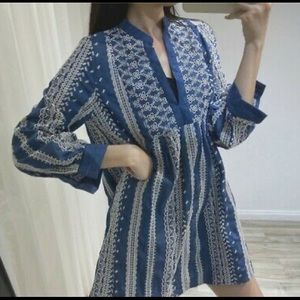 Rare ZARA Mini Blue Embroidered Dress MEDIUM (Bump-friendly!)